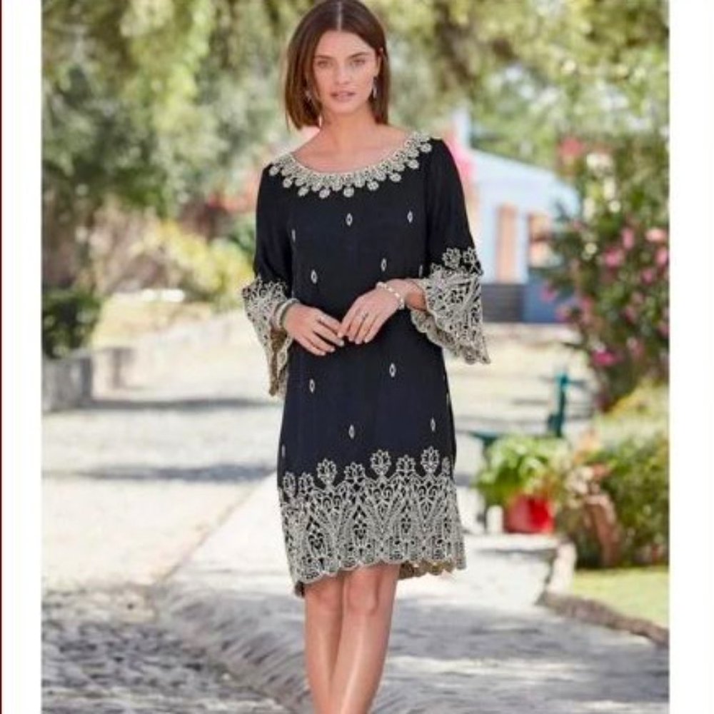 Sundance Black Long Sleeve Embroidered Dress